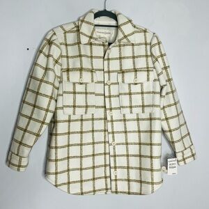 Treasure & Bond Nordstrom NEW Size Small Carson Plaid Ivory Shacket Coat Button
